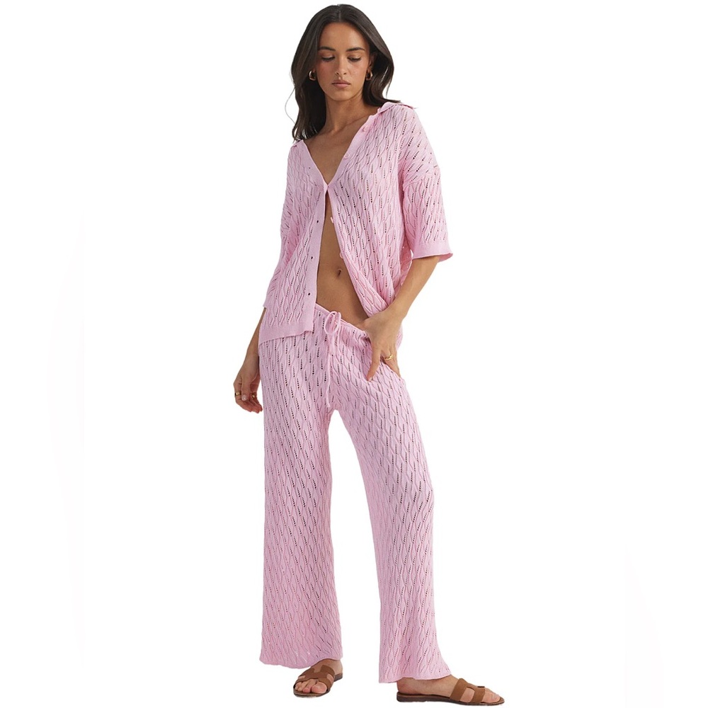 Elegant Pink Knit Beach Coverup Set